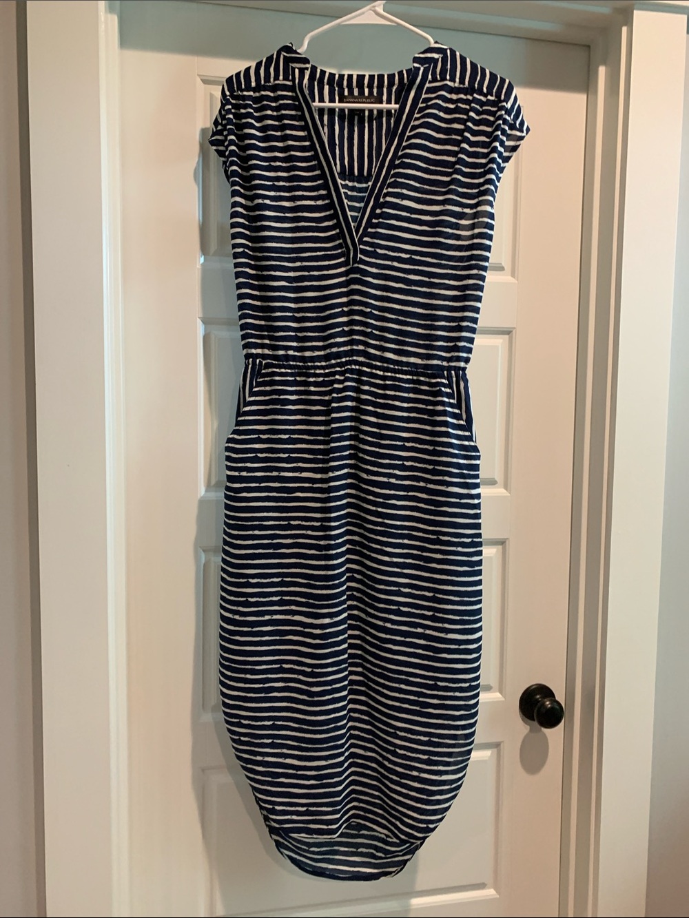 Banana Republic Navy and White Striped Midi Dress